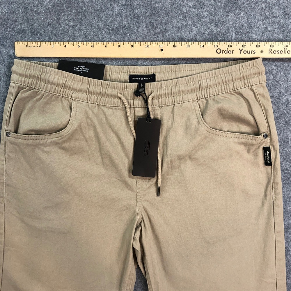 Silver Jeans Co Mens Bermuda Chino Shorts L Ashton Stretch Khaki NWT - Picture 8 of 13